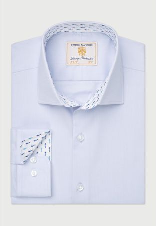 Regular Fit Sky Blue Herringbone Stretch Cotton Shirt