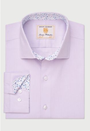 Tailored Fit Lilac Herringbone Stretch Cotton Shirt