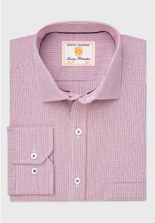 Tailored Fit Red Micro Check Oxford Cotton Shirt
