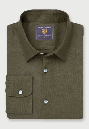 Regular Fit Khaki Pure Linen Shirt