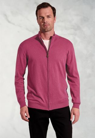 Somerset Raspberry Cotton Merino Zip Cardigan