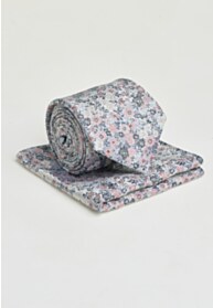 Pink and Blue Ditsy Floral Pure Silk Tie and Pocket Square Set