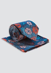 Teal Multi Floral Pure Silk Tie and Pocket Square Set