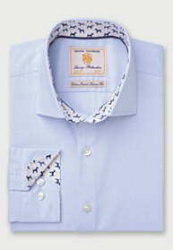 Tailored Fit Sky Blue Herringbone Stretch Cotton Shirt - 35" Sleeve