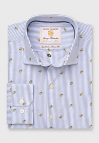 Tailored Fit Blue Stripe with Lemons Print Cotton Shirt