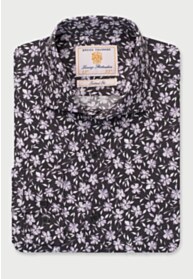 Tailored Fit Black Floral Stretch Cotton Shirt