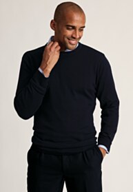 London Navy Cotton Merino Crew Neck Jumper