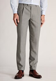 Tapered Fit McIlroy Taupe Pleat Front Turn Up Wool Pants