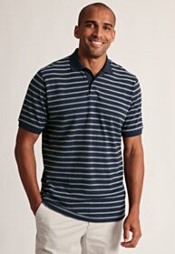 Ottringham Navy Popcorn Textured Stripe Cotton Polo Shirt