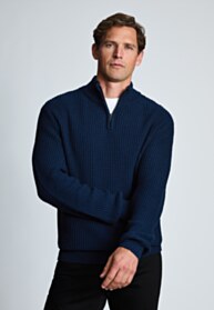 Somerton Navy Textured Lambswool Blend Quarter Zip Jumper
