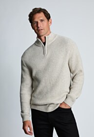 Somerton Ecru Textured Lambswool Blend Quarter Zip Jumper