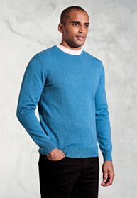 Devon Sea Blue Cotton Merino Crew Neck Jumper