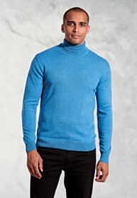Cornwall Sea Blue Cotton Merino Roll Neck Jumper