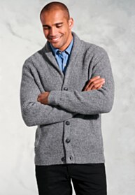 Ellis Grey Textured Lambswool Blend Shawl Collar Cardigan