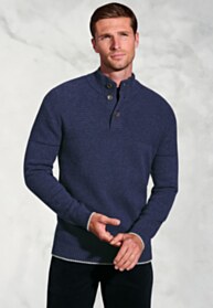 Hendricks Navy Textured Lambswool Blend Button Neck Jumper