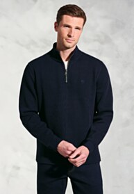 Redgrave Navy Melange Cotton French Rib Quarter Zip Jumper