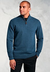 Rutherford Teal Lambswool Blend Quarter Zip Jumper