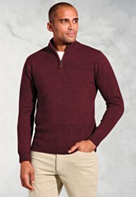 Rutherford Burgundy Lambswool Blend Quarter Zip Jumper