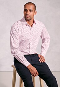 Tailored Fit Pink Ditsy Floral Print Stretch Cotton Shirt