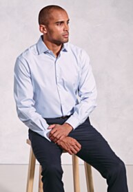Regular Fit Sky Blue Herringbone Stretch Cotton Shirt