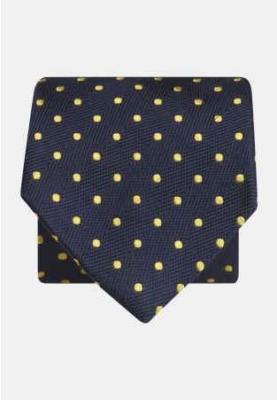 Navy with Yellow Spot Pure Silk Tie