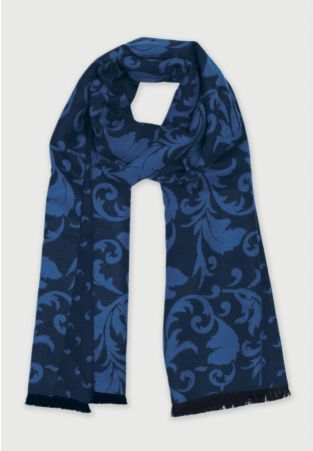 Blue and Navy Damask Double Faced Scarf