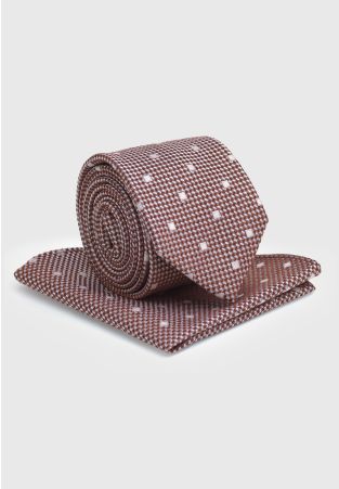 Merlot Dobby Spot Silk Blend Tie and Hanky Set