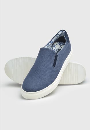 Blue Canvas Slip-On Sneakers