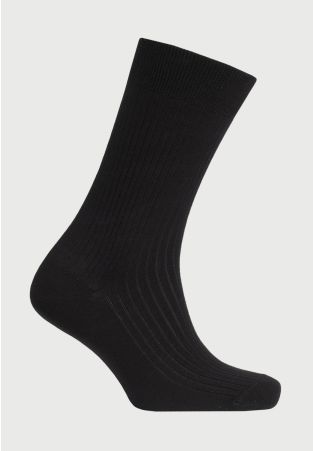 Black Plain Rib Socks