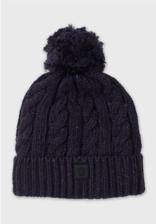 Blue Cable Knit Pom-Pom Hat