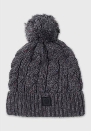 Charcoal Cable Knit Pom-Pom Hat