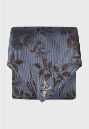 Blue Large Floral Pure Silk Tie
