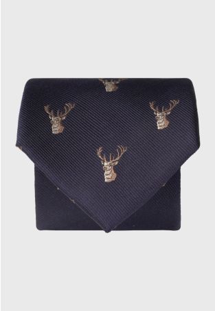 Navy Stag Pure Silk Tie