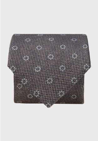 Gold Textured Floral Geometric Silk Tie