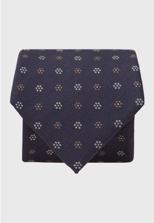 Navy Floral Geometric Silk & Linen Blend Tie
