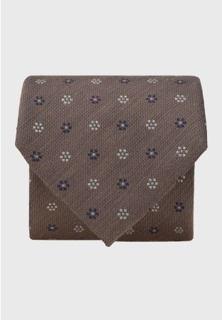 Chestnut Floral Geometric Silk & Linen Blend Tie