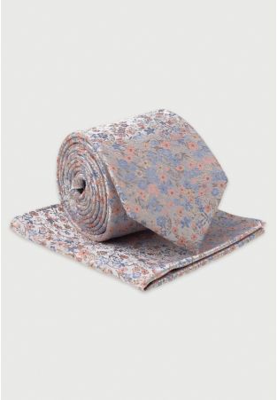 Pink Ditsy Floral Silk Tie & Hanky Set