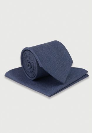 Blue Silk Blend Tie & Hanky Set