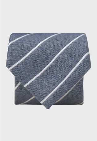 Blue Butchers Stripe Textured Silk Blend Tie