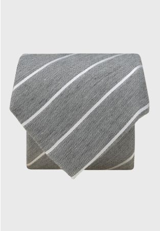 Silver Grey Butchers Stripe Textured Silk Blend Tie