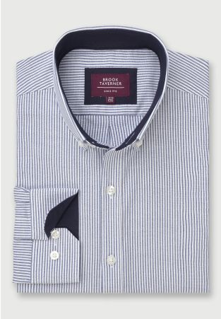 Tailored Fit Blue Stripe Stretch Oxford Cotton Shirt