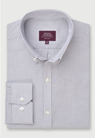 Tailored Fit Grey Stripe Stretch Oxford Cotton Shirt