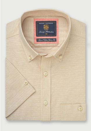 Regular Fit Cream Dobby Short Sleeve Cotton Linen Shirt