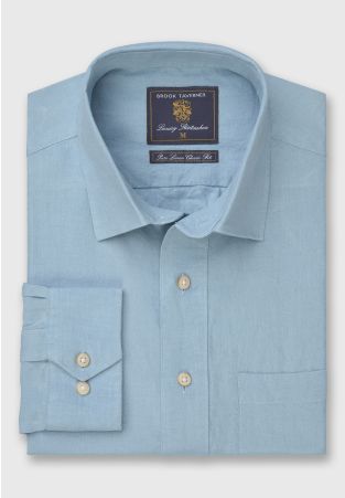 Regular Fit Turquoise Linen Popover Shirt