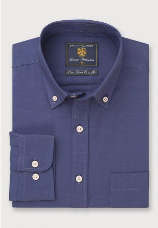 Regular Fit Dark Blue Stretch Oxford Cotton Shirt