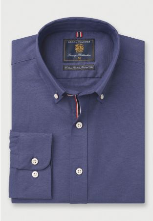 Tailored Fit Dark Blue Stretch Oxford Cotton Shirt