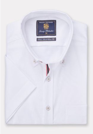 Regular Fit White Stretch Oxford Cotton Short Sleeve Shirt