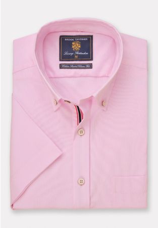 Regular Fit Pink Stretch Oxford Cotton Short Sleeve Shirt