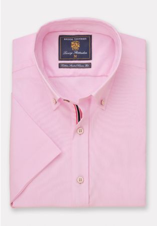 Tailored Fit Pink Stretch Oxford Cotton Short Sleeve Shirt