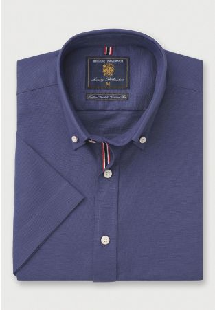 Tailored Fit Dark Blue Stretch Oxford Cotton Short Sleeve Shirt